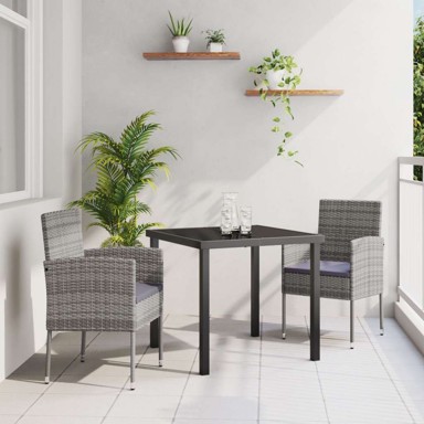 3-dijelni set vrtne blagovaonice s jastučićima, poli ratan, siva