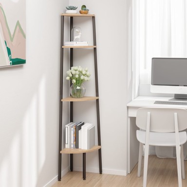 Kutna polica s 4 razine svjetlosmeđa-crna 45,5 x 31,5 x 150 cm