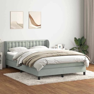 Box spring krevet s oprugama i madracem 160x210 cm, baršunasti, gumbi, svjetlo sivi