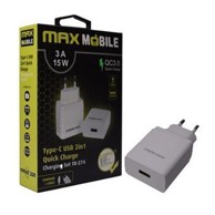 MAXMOBILE Kućni punjač TR-274 QC 3.0, USB + USB-C, 3A, bijeli