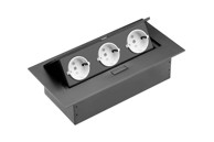 Utičnica ugradbena 3x šuko, crna