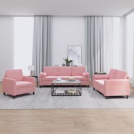 3-dijelni set sofa s jastucima ružičasti baršunasti