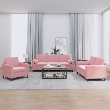3-dijelni set sofa s jastucima ružičasti baršunasti