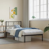 Metalni okvir za krevet s uzglavljem crni 107x203 cm