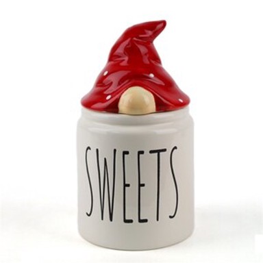 Keramička posuda s poklopcem Gnom sweets 20 cm, crvena/bijela