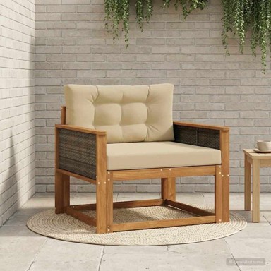 Srednja vrtna sofa, prirodna i bež, sivi ratan