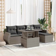 6-dijelni set vrtnih sofa od poliratana s jastucima sivi