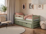 Drveni dječji krevet Senso s dodatnim krevetom i ladicom, 200 x 90 cm, olive