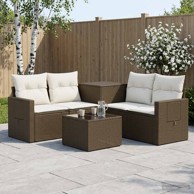Set sofa 6 kom. poli ratan i čelik, smeđi i krem-bijeli