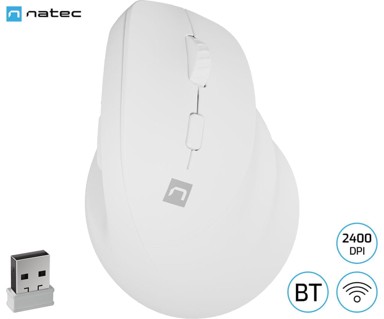 NATEC Miš Crake 2, okomiti, bežični, bijeli