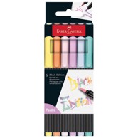 FABER-CASTELL Flomaster 116453, Brushpen Black Edition, pastelni, 6 boja, blister pakiranje