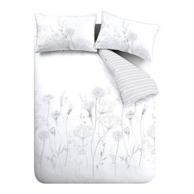 CATHERINE LANSFIELD Posteljina Meadowsweet Floral za bračni/produženi krevet 230x220 cm Bijela/siva
