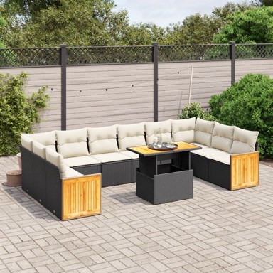 11-dijelni set vrtnih sofa od poliratana s jastucima crni