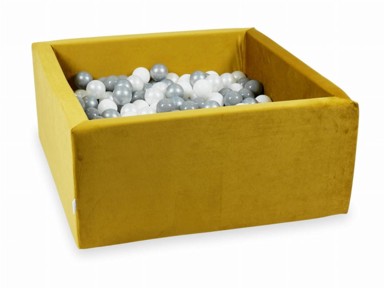 MIMII Jama za suhe kuglice 400 komada 90 x 90 x 40, baršunasto zlato, bijela, srebrna, biserna, siva