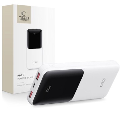 TECH-PROTECT Powerbank PB01, 10. 000 mAh, 2x USB/USB-C 22,5W, bijeli