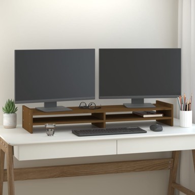 Stalak za monitor, boja meda, 100x27x15 cm, masivna borovina
