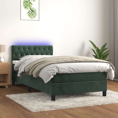 Box Spring krevet s madracem, tamnozeleni, 100x200 cm, baršun