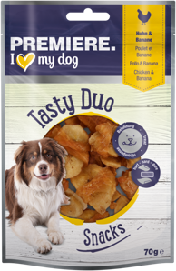 PREMIERE Poslastica za pse Tasty Duo Snack, piletina s bananom, 70 g