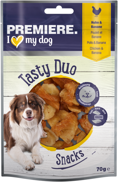 PREMIERE Poslastica za pse Tasty Duo Snack, piletina s bananom, 70 g