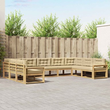 Set vanjskih sofa s jastukom, 9 pcs, bijela i bež