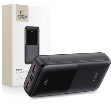 TECH-PROTECT Powerbank PB02, 20. 000 mAh, 2x USB/USB-C/Micro USB 22,5W, crni