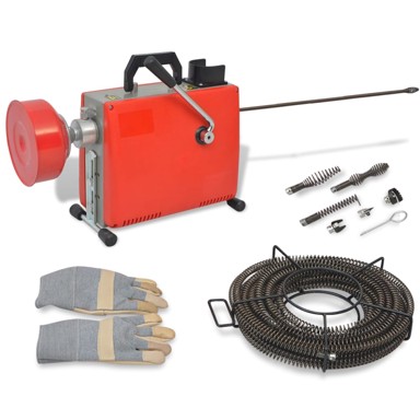 Stroj za čišćenje cijevi, 250 W, sajla 15 m × 16 mm, sajla 4,5 m × 9,5 mm