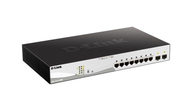 D-LINK Mrežni preklopnik DGS-1210-10MP, 8 x Gigabit Ethernet PoE + 2 x Combo SFP, web upravljivi, crni