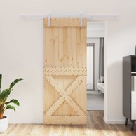 Klizna vrata 85 x 210 cm čvrsta borovina, prirodna i bijela