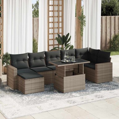 8-dijelni set vrtnih sofa od poliratana s jastucima sivi