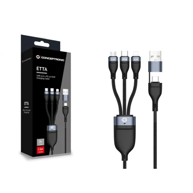 CONCEPTRONIC Adapter kabel ETTA05B15 USB 3-u-1 PD3.0 60W 1,5 m, crna