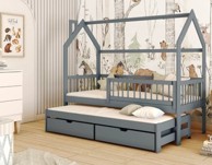 Drveni dječji krevet Papi s dodatnim krevetom i ladicom, 160 x 80 cm, grafit