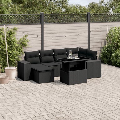 7-dijelni set vrtnih sofa od poliratana s jastucima crni