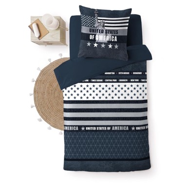 DOUCEUR D'INTÉRIEUR Posteljina States 140x200 cm za krevet za jednu osobu od pamučnog materijala tamno plava