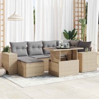 7-dijelni set vrtnih sofa od poliratana s jastucima bež