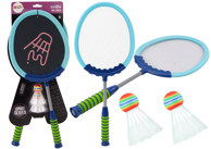 Set za badminton, 2 loptice + 2 reketa, plavi