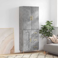 Visoka komoda siva betona 69 5x34x180 cm od konstruiranog drva, 1 drvena vrata 3 ladice
