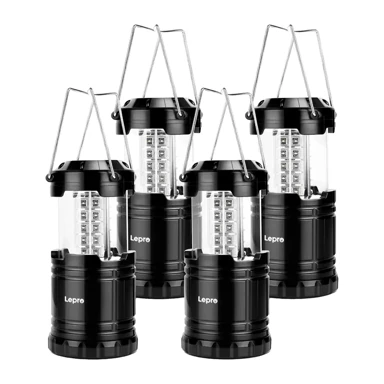LEPRO Sklopiva svjetiljka za kampiranje PR330040-2, 360°, IPX4, 4 kom., crna