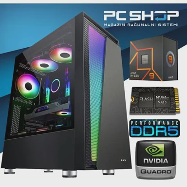 MAGAZINRS Stolno računalo Workstation / AMD Ryzen 9 7900X, 64GB, SSD 1TB + HDD 3TB, Quadro T1000 4GB, FreeDOS