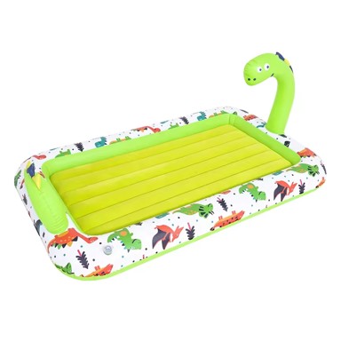 AVENLI Dječji krevet 140x83x58 cm, PVC, madrac s velur površinom, dinosauri, zeleno-bijela