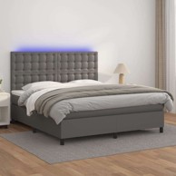 Krevet box spring s madracem LED, 160 x 200 cm, umjetna koža, sivi