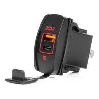 AMIO Vodootporni modularni auto punjač sa crvenim LED osvjetljenjem, USB + USB-C QC3.0, 12/24V