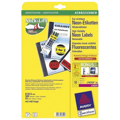 ZWECKFORM Etikete LK fi 63,5 mm L7670R-25 neon crvene 25 listova