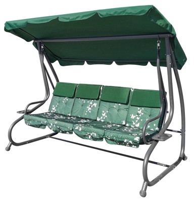 Vrtna ljuljačka, sa sklopivim sjedalom i podesivom nadstrešnicom 2u1, butterflies, zelena