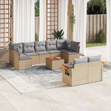 10-dijelni set vrtnih sofa s jastucima bež od poliratana