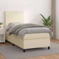 Box spring krevet s madracem, 90 x 190 cm, umjetna koža, krem, gladak dizajn