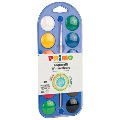 PRIMO Vodene boje s kistom 107A12A, Ø 30 mm, 12 boja