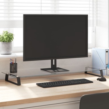 Stalak za monitor, crni, 100x35x8 cm, kaljeno staklo i metal