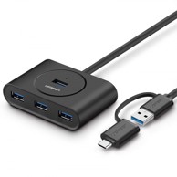 UGREEN USB hub, USB-A/C, 4x USB-A, crni
