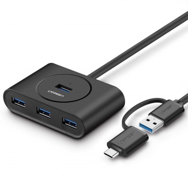 UGREEN USB hub, USB-A/C, 4x USB-A, crni