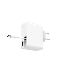 KSIX Mrežni punjač GaN ultrabrzi 65W USB-A s ugrađenim uvlačivim USB-C kabelom